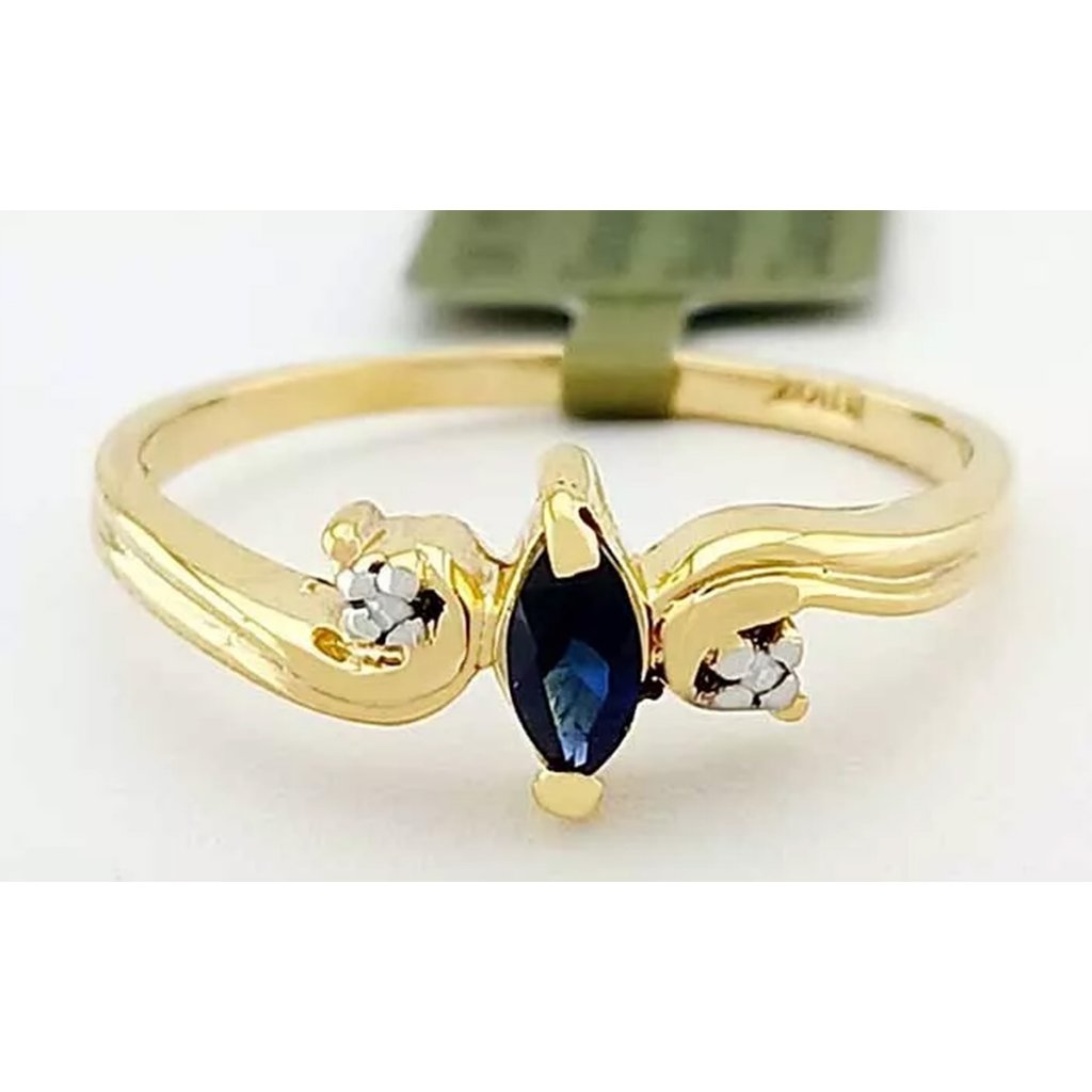 Genuine 0.15 Cts Blue Sapphire & Diamond Ring 10k Gold